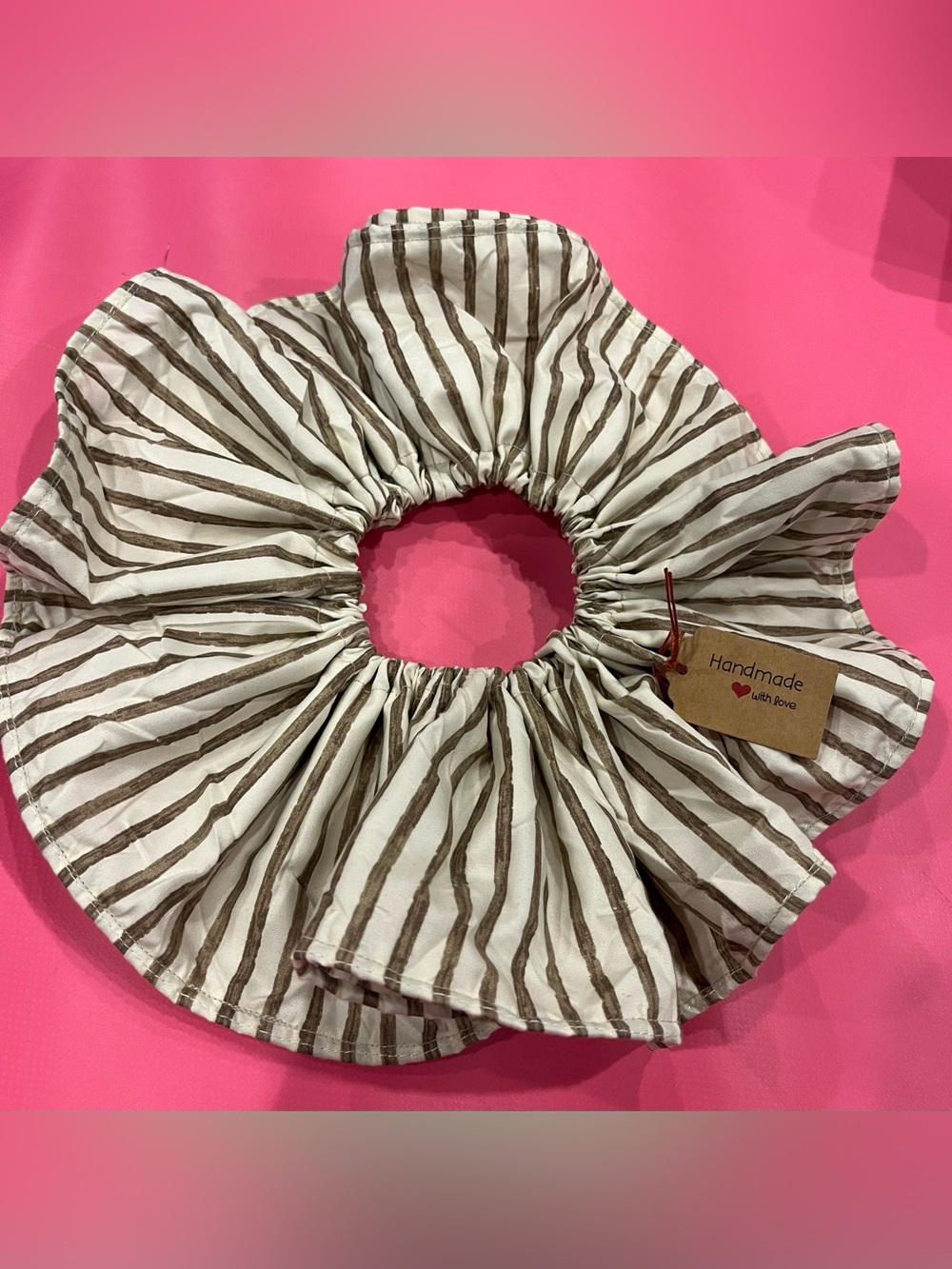Handmade Fabric Hair Bun Cover Snood Hair Net Brown Stripe Scrunchie Style